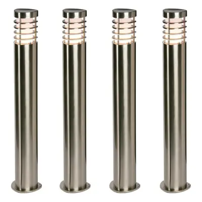 4 PACK Outdoor Garden Bollard Light Brushed Steel 9.2W Path LED Lamp Post IP44