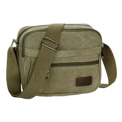 (Dark Green) Unisex Canvas Crossbody Bag Zipped Pocket Casual Travel Outdoor Small Shoulder Bag