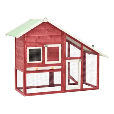 vidaXL Solid Firwood Rabbit Hutch Red and White Wooden Pet Carrier Habitat