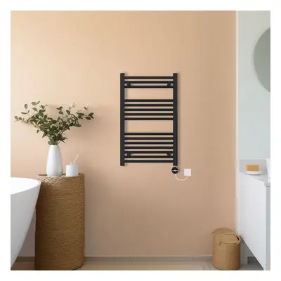 (Black, 800x500mm) NRG Prefilled Thermostatic Electric Straight Heated Towel Rail Radiator