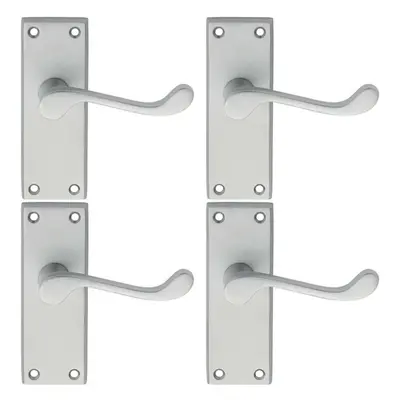 4x PAIR Victorian Scroll Lever on Short Latch Backplate x 43mm Satin Chrome