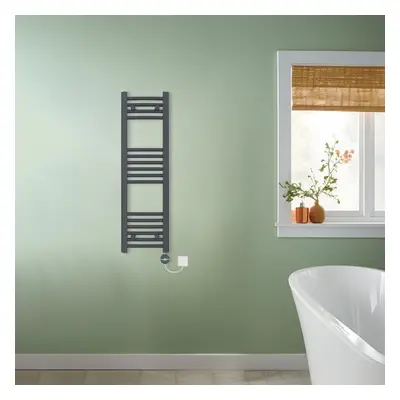 (Anthracite, 1000x300mm) NRG Prefilled Thermostatic Electric Curved Heated Towel Rail Radiator