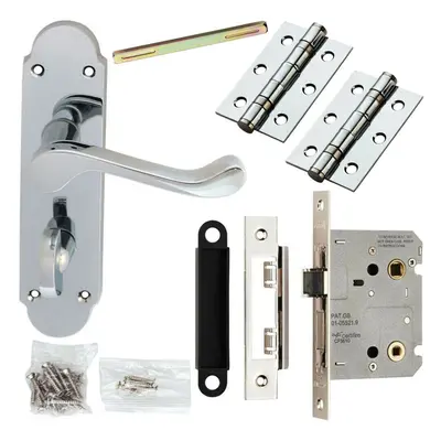 Door Handle & Bathroom Lock Pack Chrome Upturned Scroll Thumb Turn Backplate