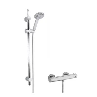 Round Thermostatic Minimalist Bar Valve and Water Saving Handset Slider Rail Kit Shower Bundle -