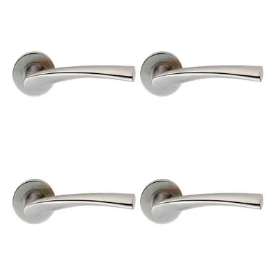 4x PAIR Twisted Angular Design Handle on Round Rose Concealed Fix Satin Steel