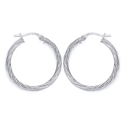 Jewelco London Ladies 9ct White Gold Rock Candy Twisted Hoop Earrings - 22mm - ERNR02818