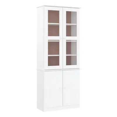 (white) vidaXL Glass Display Cabinet Bookcase Kitchen Cupboard ALTA Solid Wood Pine