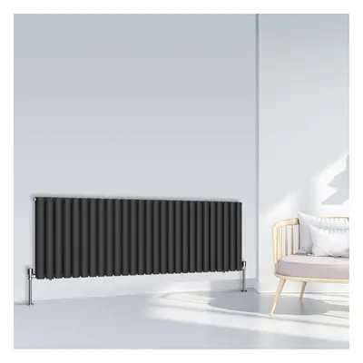 (600x1593mm Double, Black) NRG Oval Column Designer Radiator Horizontal Vertical Central Heating