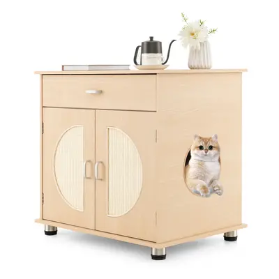 Wooden Cat Litter Box Enclosure Scratching Doors Hidden Cat Washroom