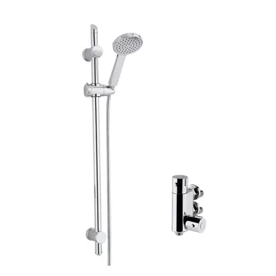 Round Thermostatic Vertical Bar Valve and Water Saving Handset Slider Rail Kit Shower Bundle - C