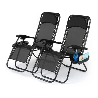 LIVIVO Zero Gravity Sun Loungers with Side Trays, Set of