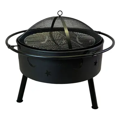 Star and Moon Fire Bowl with Grill, Safety Guard and Poker