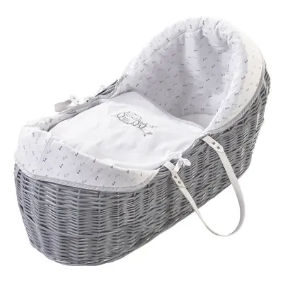 Sleepy Little Owl Grey Wicker Pod Moses Basket with Mattress