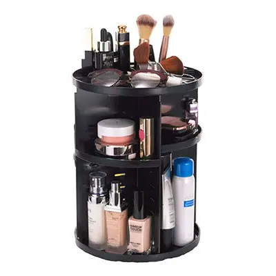 (Black) Plastic Cosmetic Storage Box, Rotating Organizer