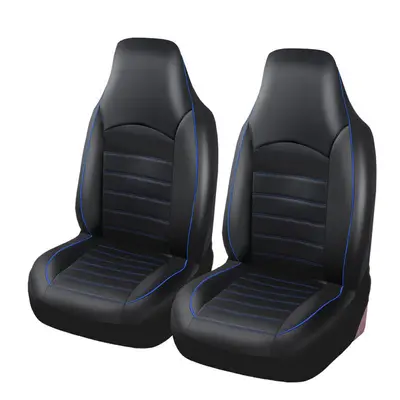 (Navy Blue) Pair Universal Front Car Seat Cover Protector Breathable PU Leather Pad Cushion