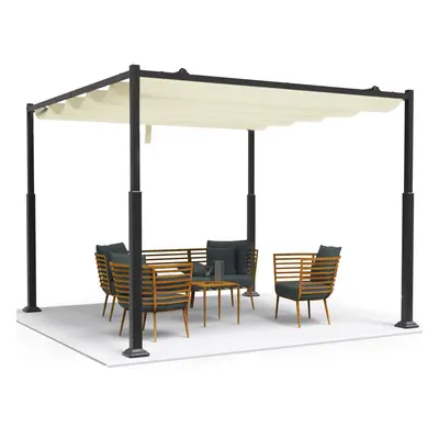 VOUNOT 3x3m Metal Pergola with Retractable Roof, Garden Gazebo for Outdoor Beige