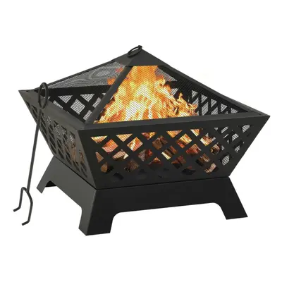 vidaXL Fire Pit with Poker cm Steel Fire Bowl Patio Heater Home Garden