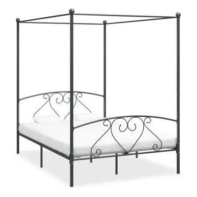 vidaXL Canopy Bed Frame Grey Metal 160x200cm Double Base Bedroom Furniture