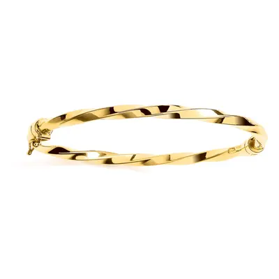 Jewelco London Ladies Gold-Plated Sterling Silver Square Tube Candy Ribbon Twist Bangle Bracelet