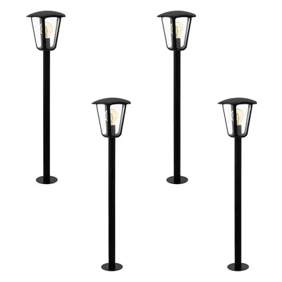 4 PACK IP44 Outdoor Bollard Light Black Aluminium Lantern 60W E27 Lamp Post