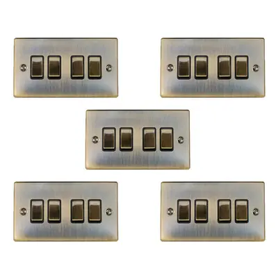 5 PACK Gang Quad Light Switch ANTIQUE BRASS Way 10A Black Trim