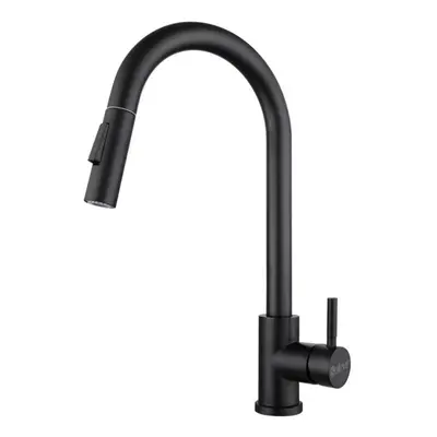 (Black) Stainless Steel Kitchen Faucet Rotation With Pull Down Sprayer Fingerprint Resistant Hot