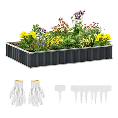 Outsunny Metal Raised Garden Bed No Bottom DIY Large Planter Box w/ Gloves