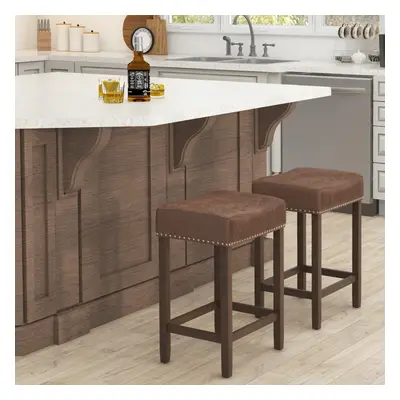 Set of Bar Stools Upholstered Counter Height Saddle Stools 60cm