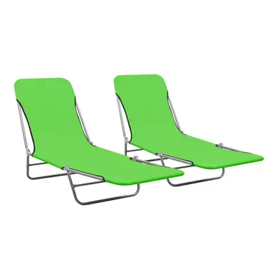 vidaXL 2x Folding Sun Loungers Steel and Fabric Green Sunbed Camping Day Bed