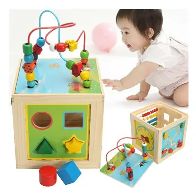 5 in Kids Multi Function Colourful Wooden Activity Cube Toys Puzzle Bead Maze