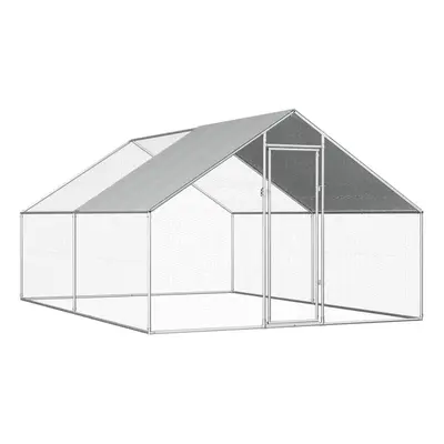 vidaXL Outdoor Chicken Cage 4m Galvanised Steel Silver Frame Grey Roof Coop