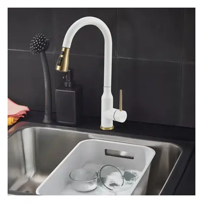 (White) Retractable Pull-down Kitchen Faucet