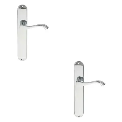 2x PAIR Curved Handle on Long Slim Latch Backplate x 40mm Polished Chrome