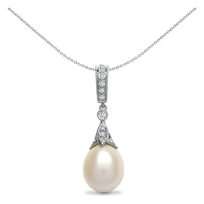 Jewelco London Ladies 18ct White Gold Rub Over Set Round G SI1 0.25ct Diamond and Oval Pearl Ful