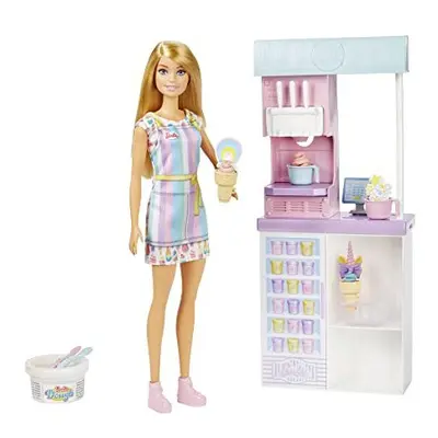 Ice Cream Shop Playset with in Blonde Doll, Ice Cream Making Feature, Dough Containers, Bowls, C