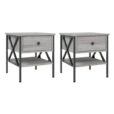 (grey sonoma, pcs) vidaXL Bedside Tables Side Table Nightstand pcs Brown Oak Engineered Wood