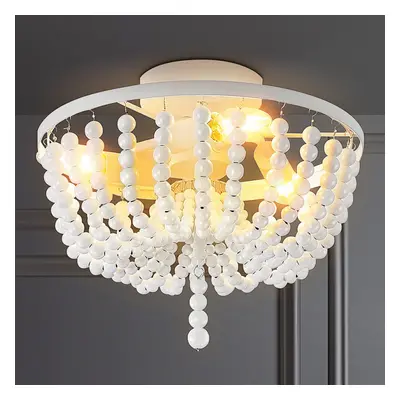 Wooden Bead Chandelier Lighting Fixture Retro Wood Ceiling Pendant Light White Without Bulbs