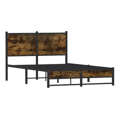 vidaXL Metal Bed Frame with Headboard Bed Smoked Oak 120x190 cm Small Double