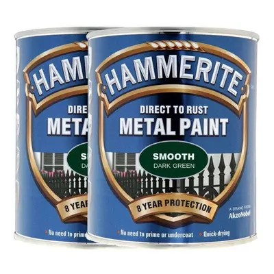 Twin Pack of Hammerite Smooth Dark Green Metal Paint 2.5L