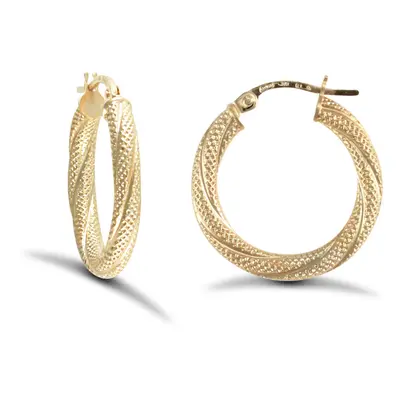 Jewelco London Ladies 9ct Yellow Gold Snake Skin Twisted 3mm Hoop Earrings 20mm - JER457B