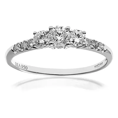 (N) Jewelco London 18ct White Gold Trilogy Engagement Ring, IJ/I Certified Diamonds, Round Brill