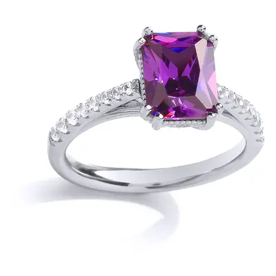 (O) Jewelco London Ladies Rhodium Plated Sterling Silver Purple Radiant Cut Cubic Zirconia Majes