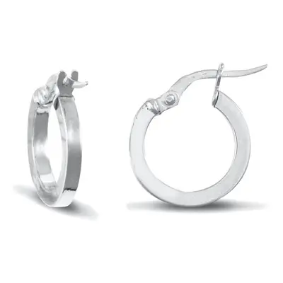 Jewelco London Ladies 9ct White Gold Square Tube 2mm Hoop Earrings 14mm - JER674A