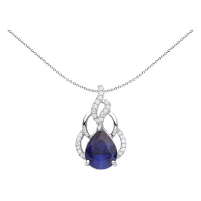 Jewelco London Ladies Rhodium Plated Sterling Silver Blue Pear CZ Blue Fireball Comet Pendant Ne