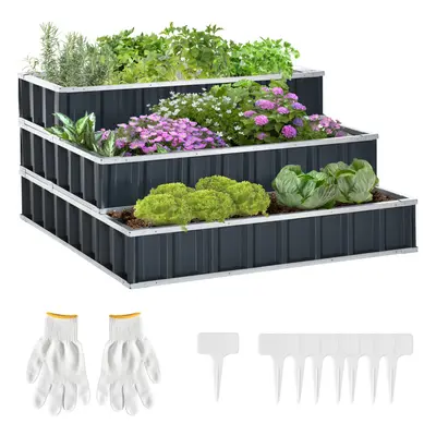 Outsunny Tier Raised Garden Bed, Metal Elevated Planer Box, Easy Assembly