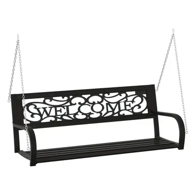 vidaXL Garden Swing Bench cm Steel and Plastic Black Patio Hanging Bench