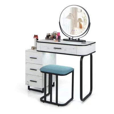 Dressing Table Vanity Set Makeup with Stool LED Light & 3-Drawer Chest