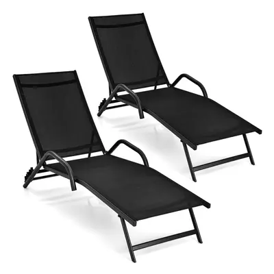 Set of Outdoor Chaise Lounge Chairs 5-Position Adjustable Recliners