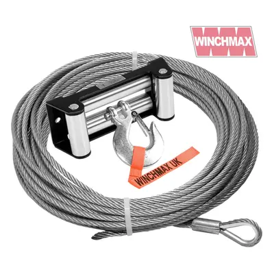 WINCHMAX Wire Rope 26m X 10mm, Hole Fix. Black Roller Fairlead. 3/8 Inch Clevis Hook. For winche