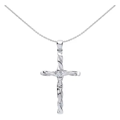 Jewelco London Ladies Sterling Silver Twisted Crucifix Cross Pendant Necklace inch - GVX038